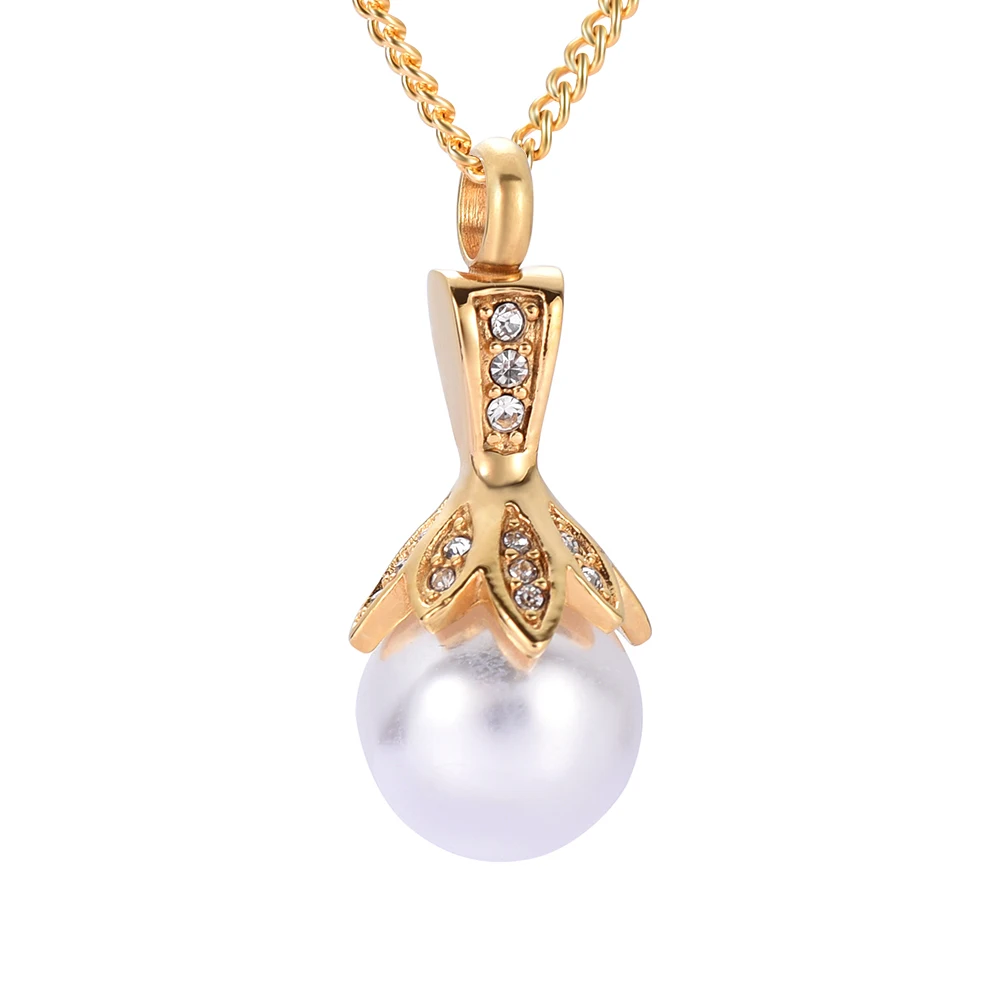 

Beautiful Gold Pearl Memorial Pendant Urn Necklace for Human Ash Holder Stainless Steel Keepsake Cremation Jewelry for Gift