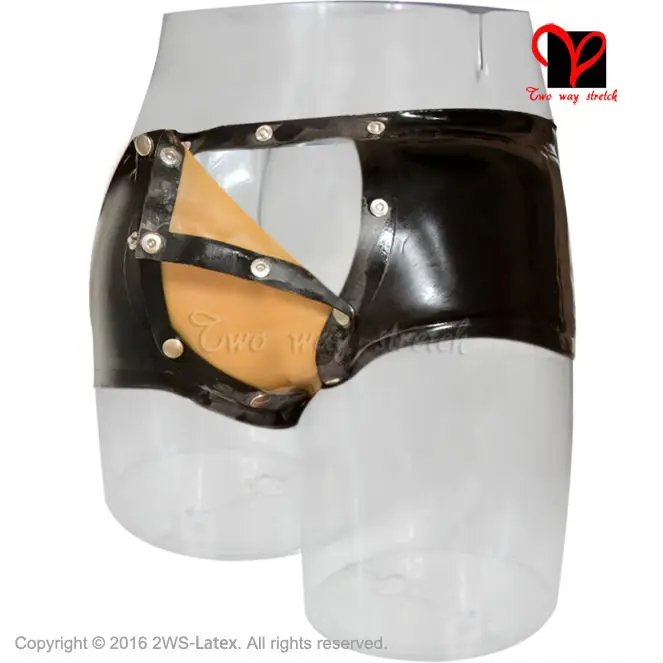 Sexy Latex boy short Cod piece buttons Briefs Rubber thong pants knickers Codpiece Underwear bottom panty KZ-084