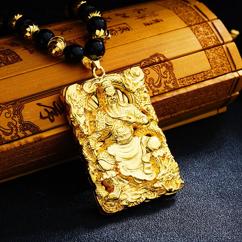 MHXFC Wholesale European Fashion Man Male Party Wedding Gift Dragon GUANYIN Rectangle Real 18KT Gold Pendant Necklace NL161 | Украшения и