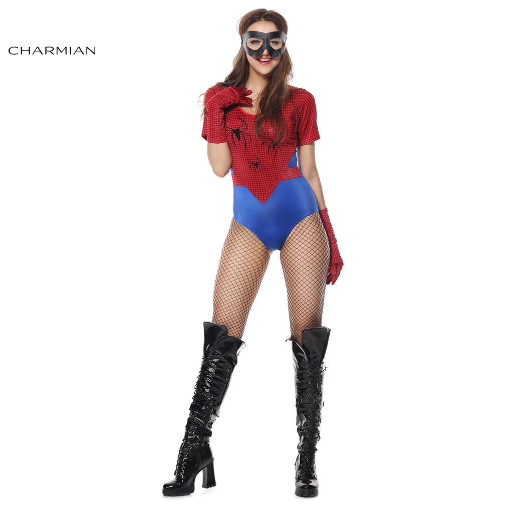 Charmian New Spiderman Superhero Halloween Costume for Women Adult Anime Cosplay Carnival Party Jumpsuit with Mask | Тематическая