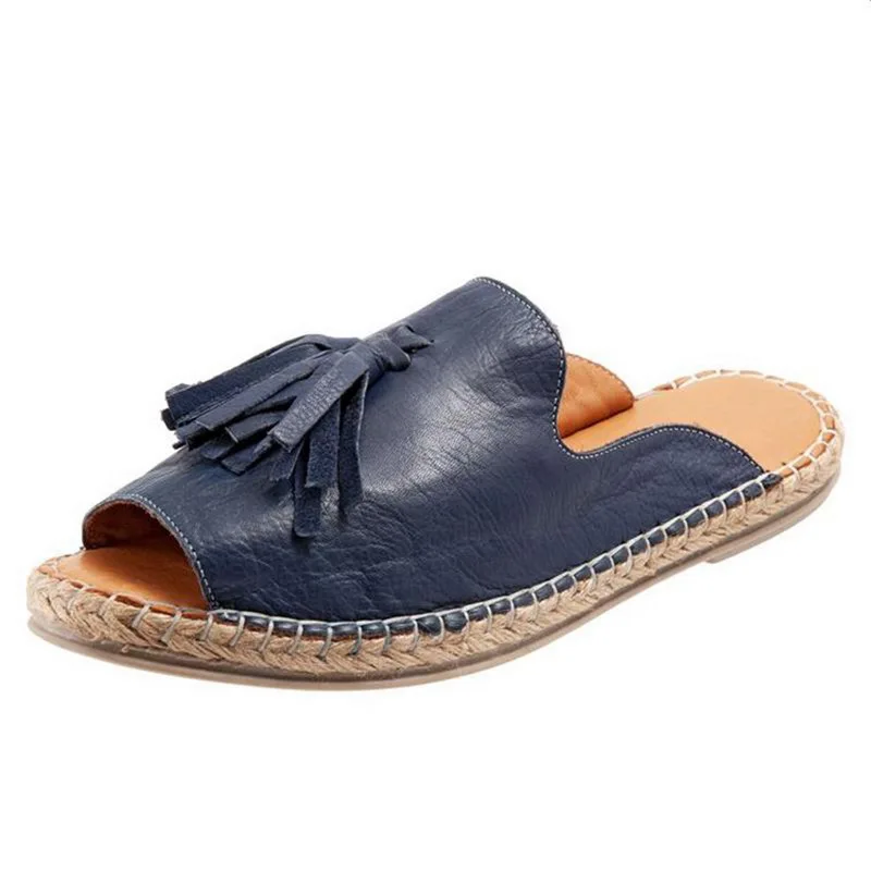 navy blue LOOZYKIT/Женская обувь; zapatos de mujer; коллекция года; летние пляжные шлепанцы; удобные женские повседневные тапочки с кисточками; сандалии; домашняя Уличная обувь - Цвет: navy blue