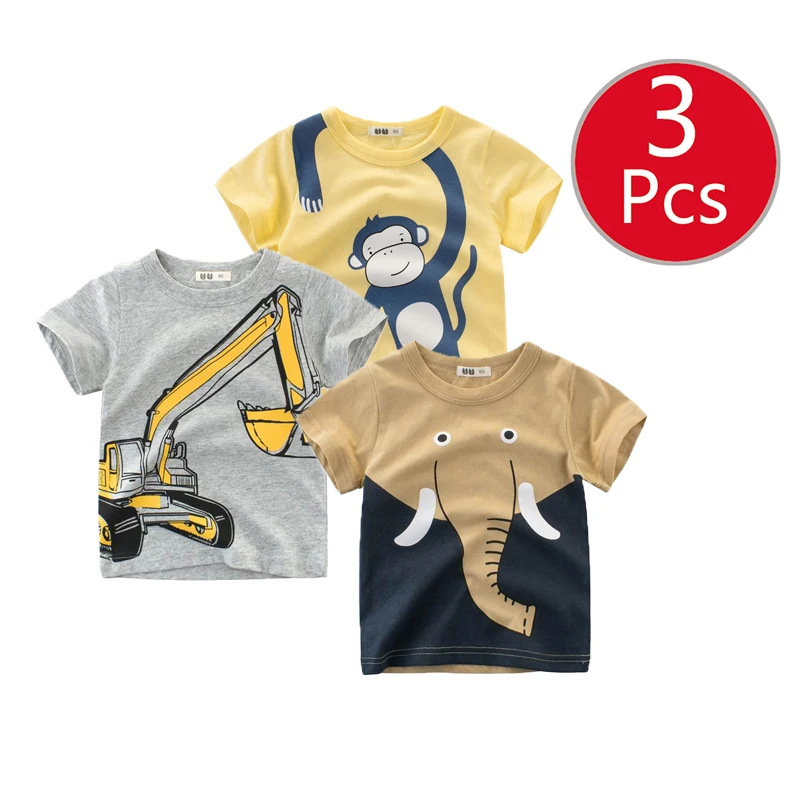 

27kids 3pcs/lots 27kids 3pc Dinosaur Pattern Boys T Shirt for Kids Baby's Tops t-shirt Cotton Children Short Sleeve Clothes