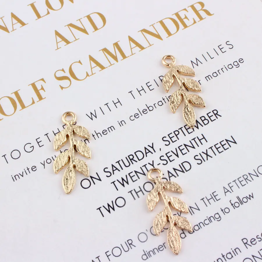 

10*23mm KC Gold Small Leaf Charms Leaves Earrings Pendant DIY Accessories For Handmade Jewelry Bracelets Necklace 100pcs