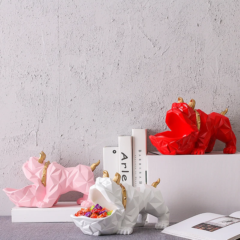 

Nordic Lucky Dog Geometric Animal Sculpture Decorations Coffee Table Candy Dish Door Shoe Key Storage Items Ornaments L3012