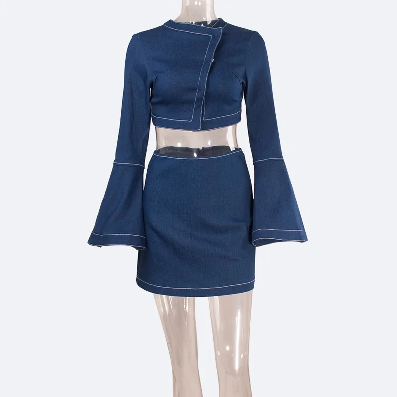 Женский винтажный Джинсовый комплект из двух предметов элегантные топы и юбки