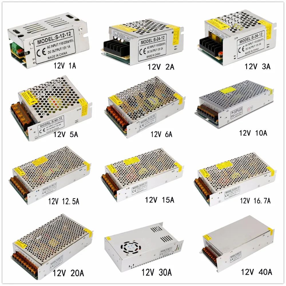 Трансформатор освещения DC12V 1A 2A 3A 5A 8A 10A 12A 15A 20A 30A 40A 50A светодио дный драйвер 100 265 В