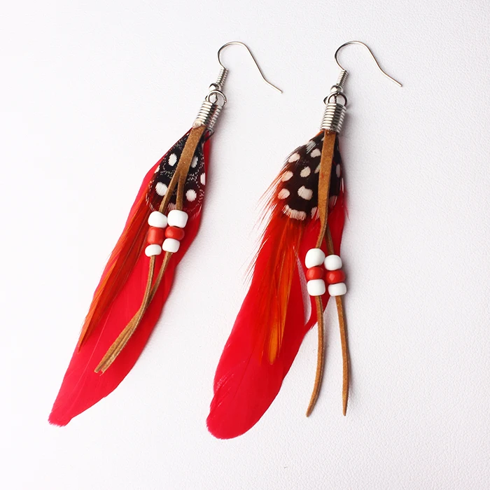 VIVILADY бохо шик модные разноцветные бусы длинные серьги с павлиньими перьями