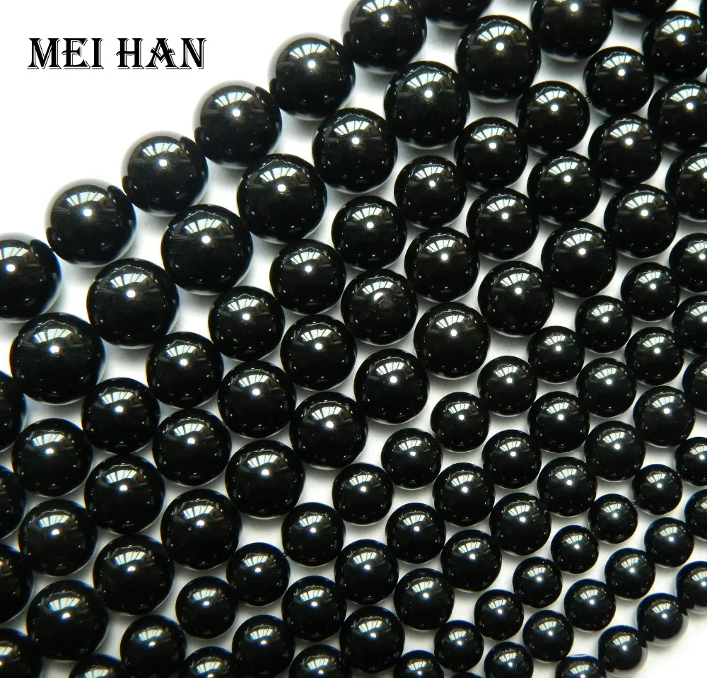 Meihan 6,8, 10,12mm натуральный Морион Черный Кварцевые Гладкие Круглые бусины камень для самостоятельного изготовления ювелирных изделий дизайн мужской браслет