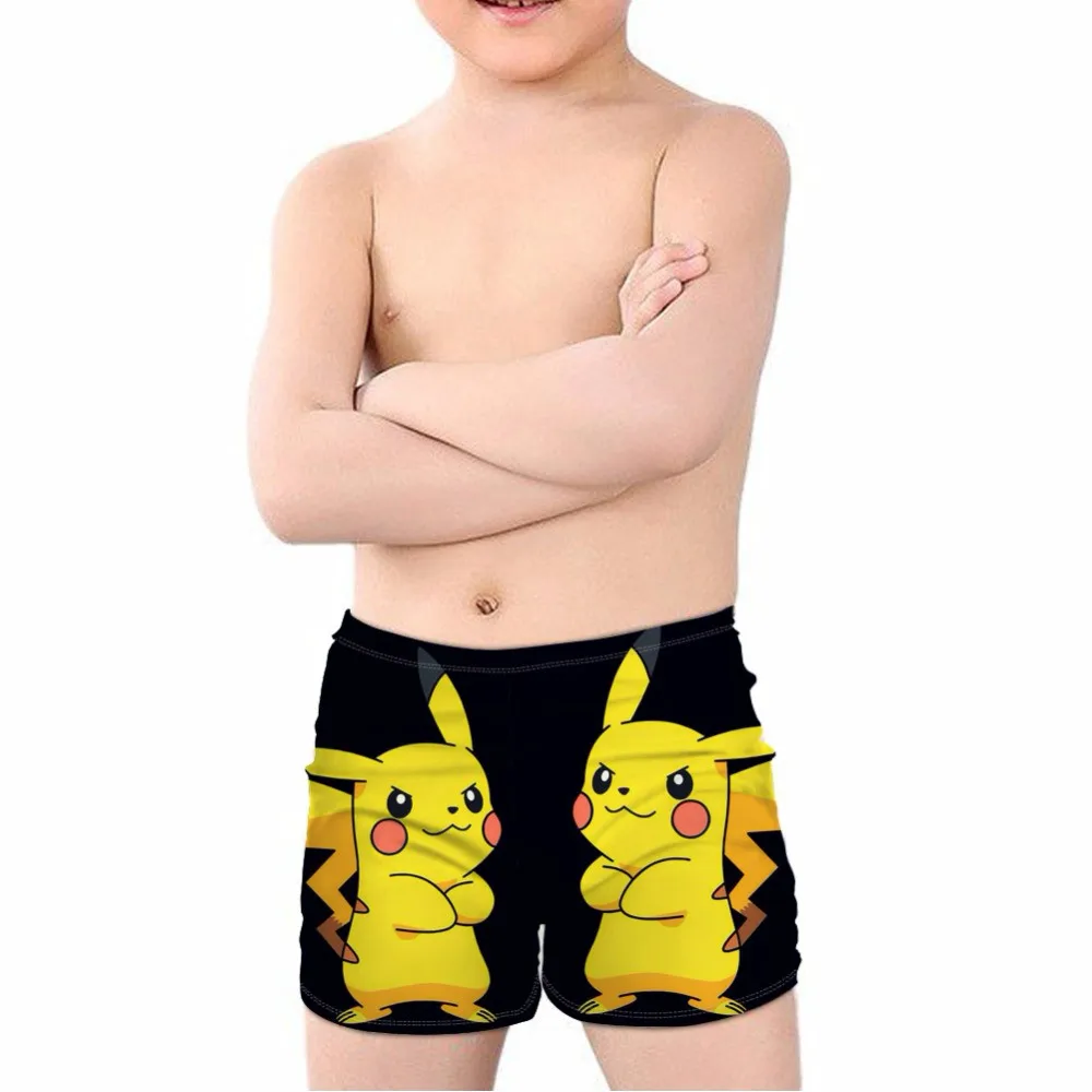 THIKIN Amine Cute Cartoon Pokemon Pikachu Print Kids Boys' Swimming Trunks Summer Beachwear Children Swimsuits Elastic
