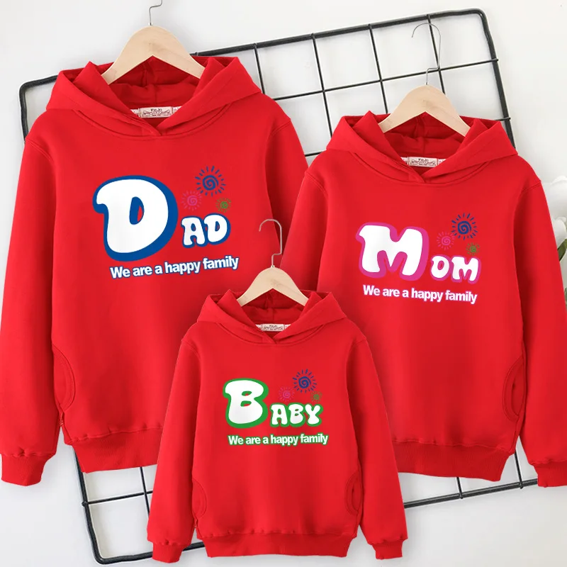 Одинаковая одежда для семьи толстовки с капюшоном длинными рукавами мамы и