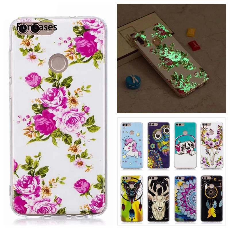 Светящийся чехол для huawei Enjoy 7S с изображением цветка единорога из мультфильма Fundas