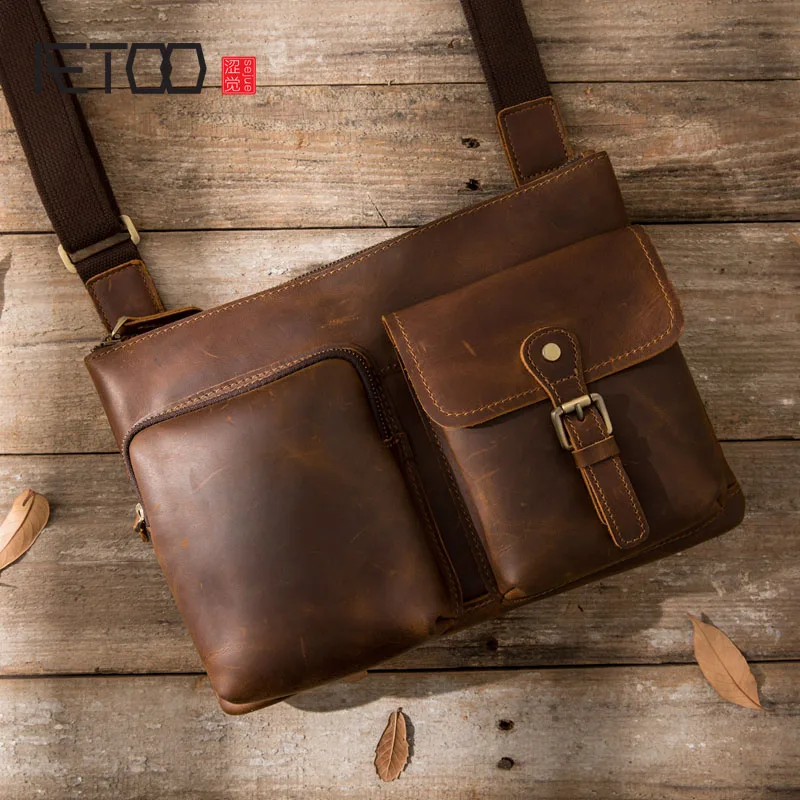 Мужская сумка мессенджер AETOO из натуральной кожи ручная работа|genuine leather men bag|leather