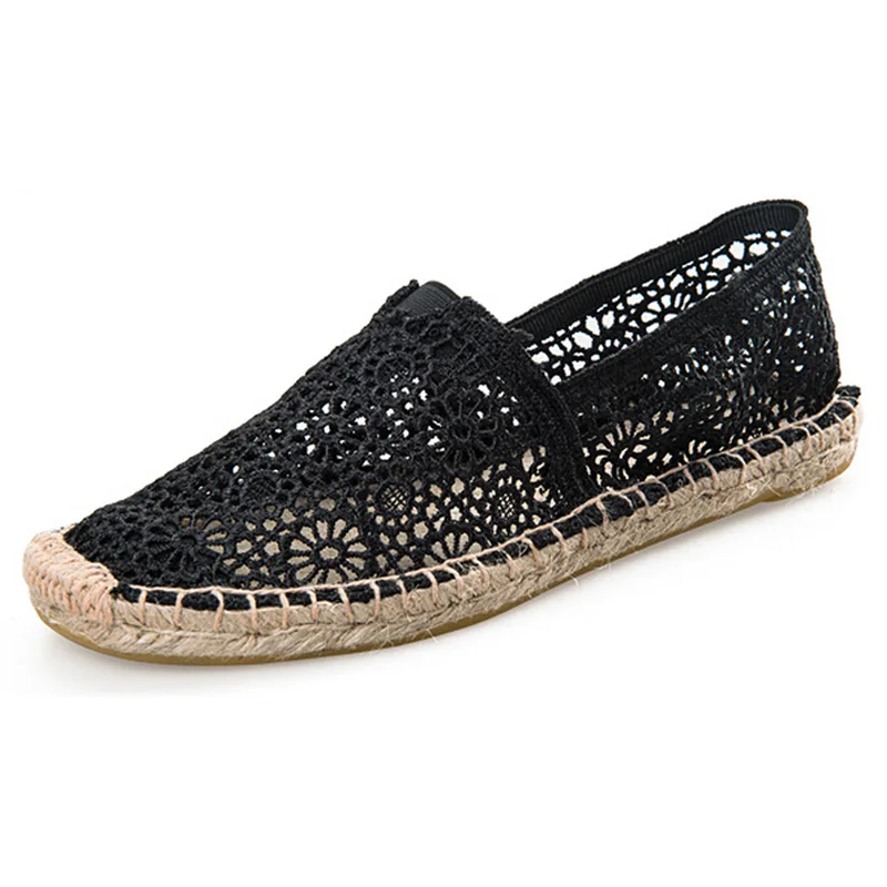 Женские летние повседневные эспадрильи кружевные плоские туфли дышащие лоферы