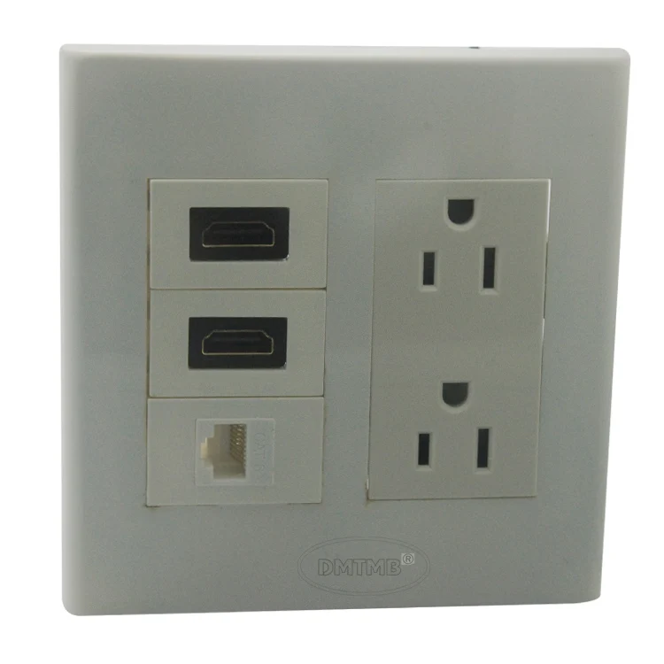 

2 Gang wall plate with 2 ports US AC 2 X HDMI CAT6 RJ45 support customization