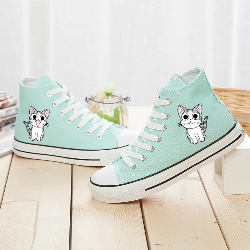 Высокая парусиновая обувь женская на шнурках повседневная с принтом для девушек