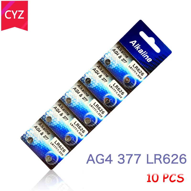 Новые 10 шт. 1 карты AG4 кнопочные аккумуляторы 55 в LR626 LR66 377 SR626SW 177 сотовые Часы
