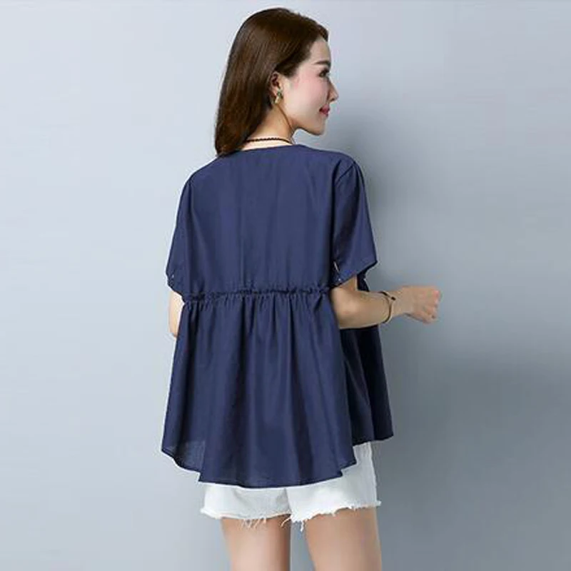 Mara алее Женщины баски Топы синяя рубашка летние блузки Большие размеры Одежда WH022