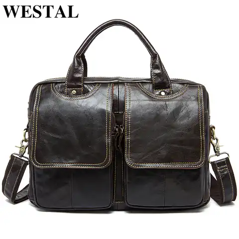 WESTAL сумка мужские кожаные портфели для 14 ''сумка для ноутбука деловые мужские сумки для документов Мужские портфели для ноутбука 8002