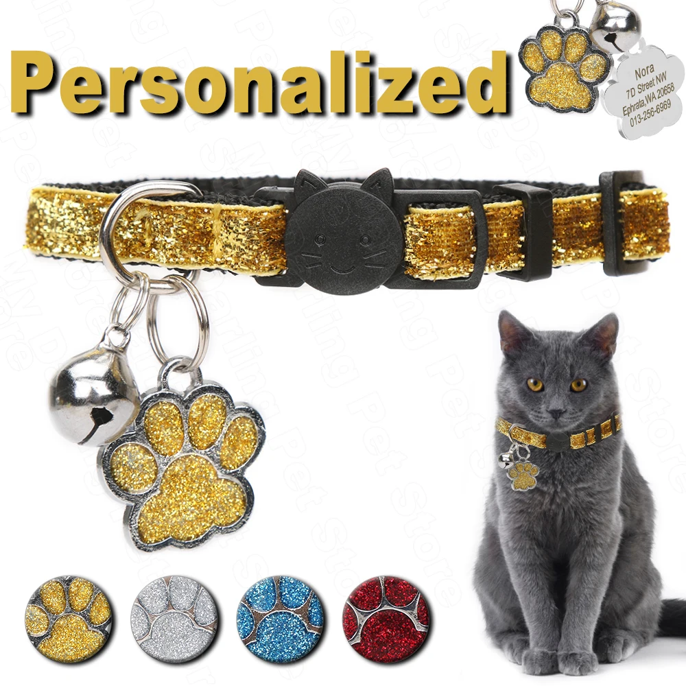 

Personalized Pet Cat Collar With Bell Custom Collars for Cats Kitten Puppy ID Name Tag Cats Collar Necklace for Small Pet MP0102