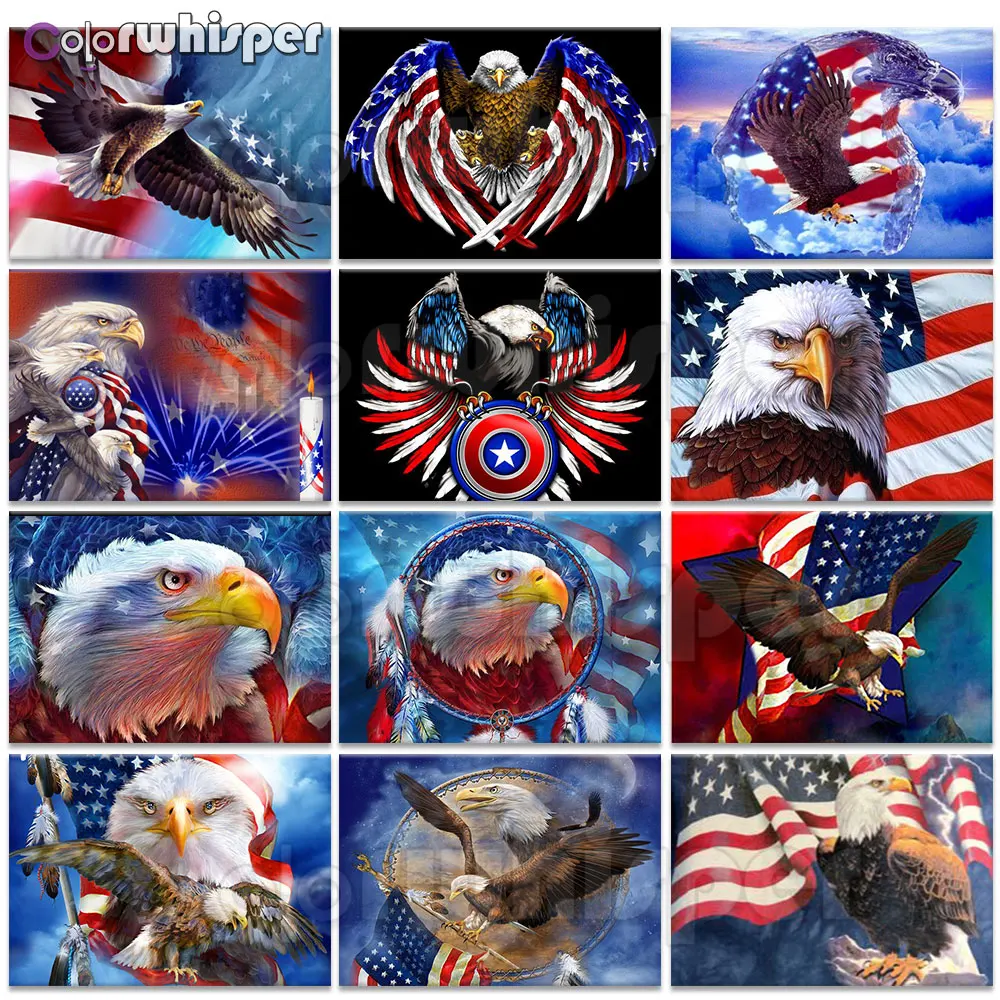 Алмазная живопись полноразмерная/круглая картина с американским флагом Орлом