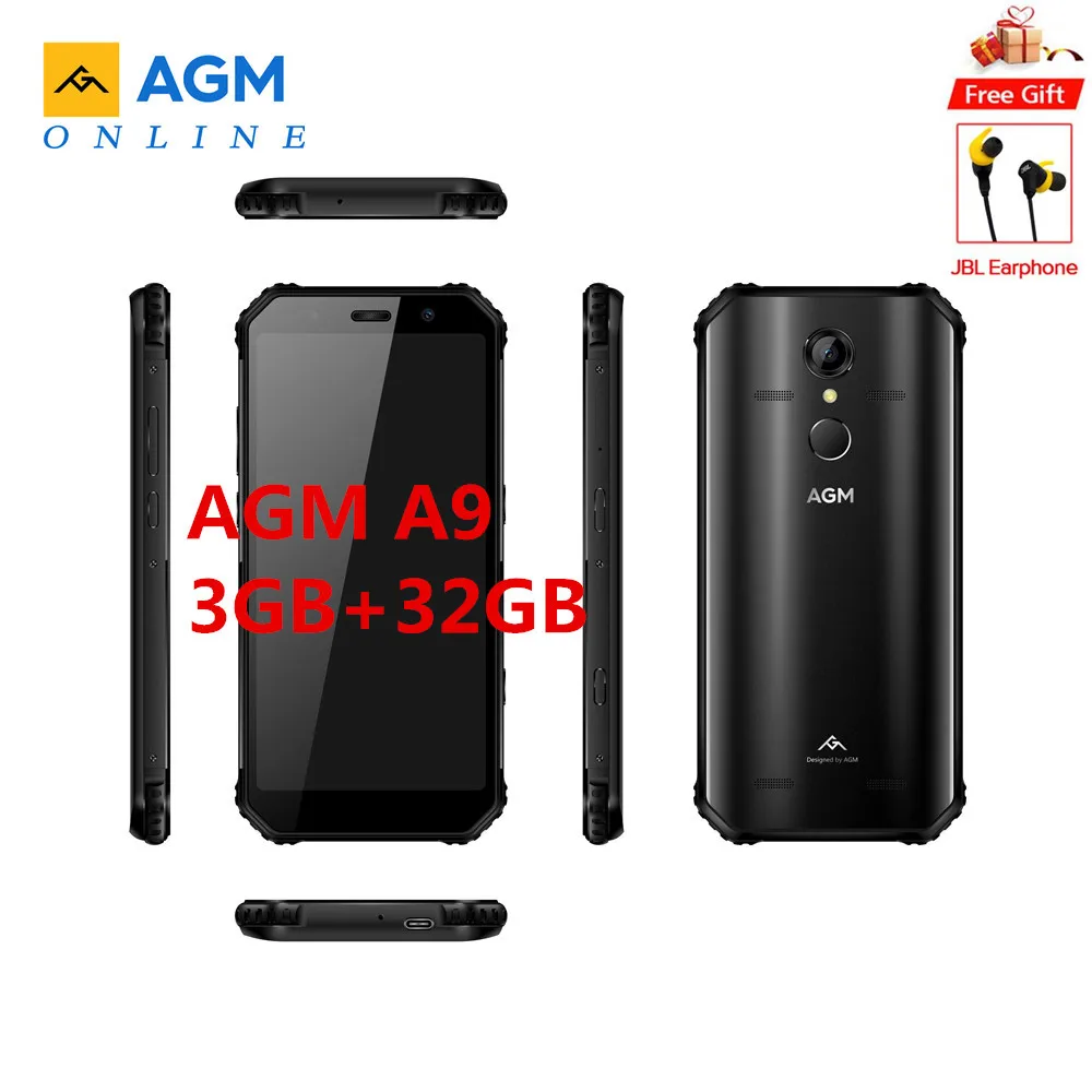 Оригинал AGM A9 IP68 смартфон 5 99 &quot18:9 FHD + 3 GB 32 Snapdragon 450 Octa Core NFC спереди 16MP сзади 12MP