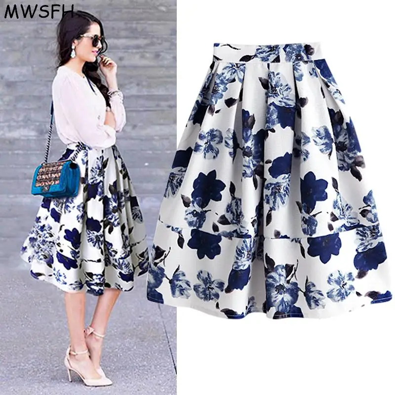 Цветочные юбки с принтами 2016 бальное платье длиной до колена длинные