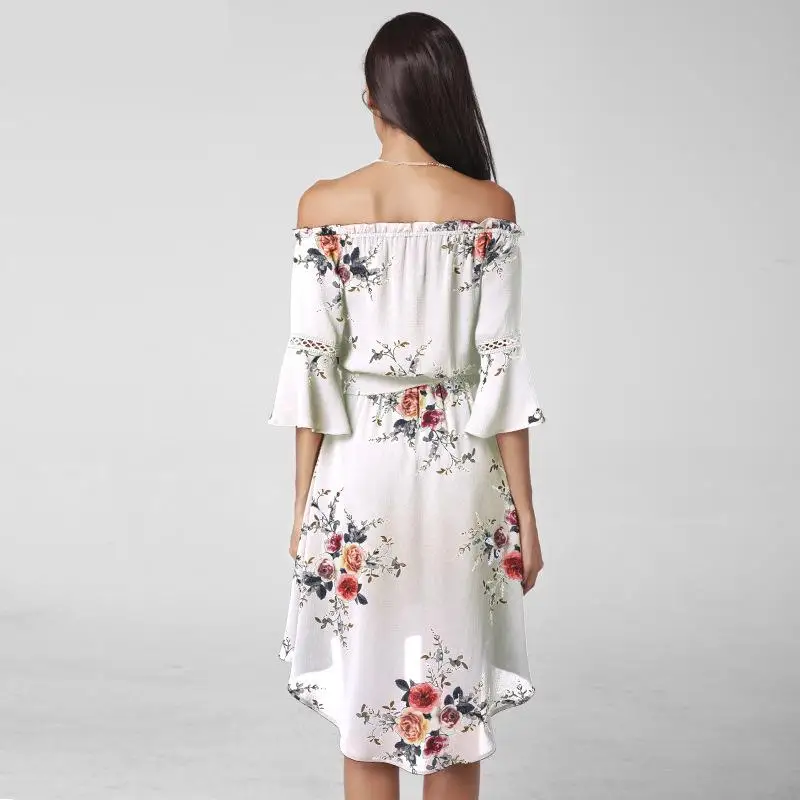 Новое модное летнее платье 2017 женская обувь элегантное белое с цветочным