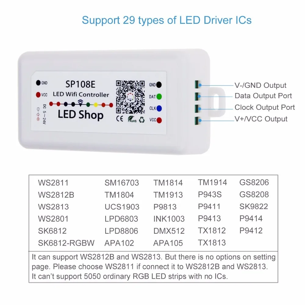 SP108E WI FI светодиодный Управление Лер Smart APP WS2812B WS2811 WS2813 APA102C полосы света
