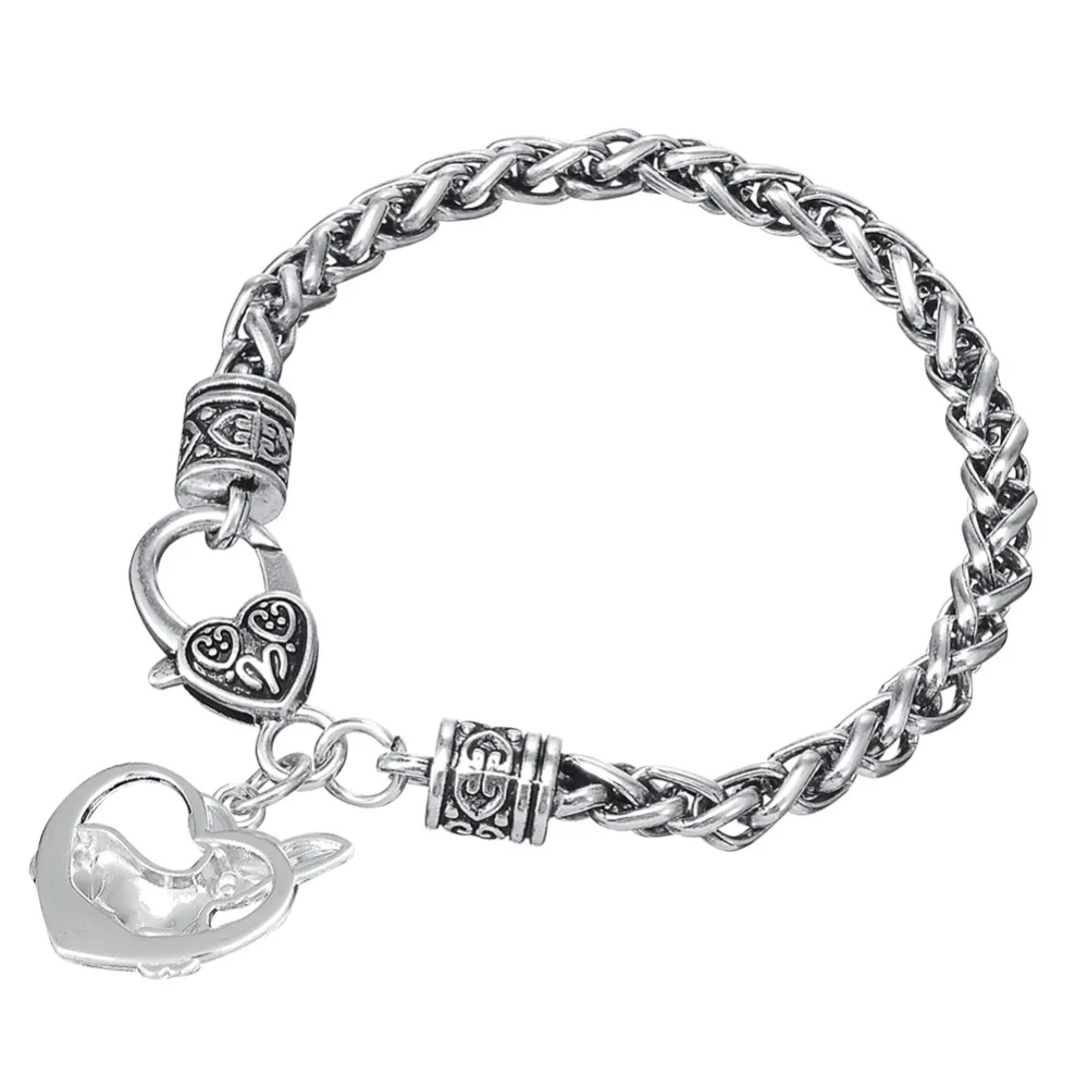 my shape Dog Chihuahua Heart Charm Bracelets For Woman Lobster Clasp Button 200mm Setting Chain Animal Lovers Jewelry | Украшения и