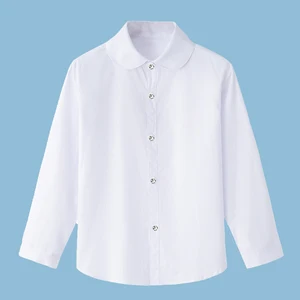 Белые рубашки для девочек, униформа для студентов, однотонная блузка из 100% хлопка с длинными рукавами, школьная одежда для подростков 8, 10, 12, 14 лет, Vestidos