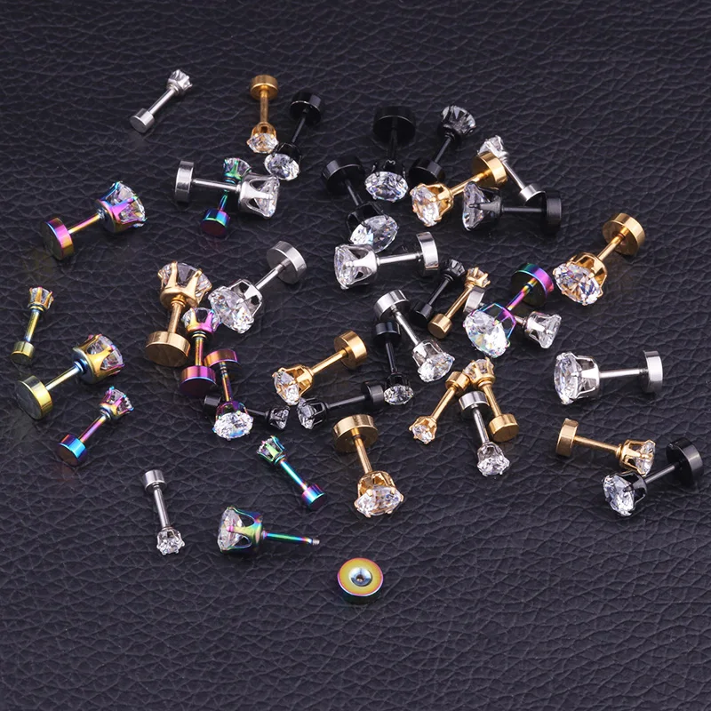 Серьги гвоздики Sellsets из нержавеющей стали с фианитом серьги туннели для пирсинга