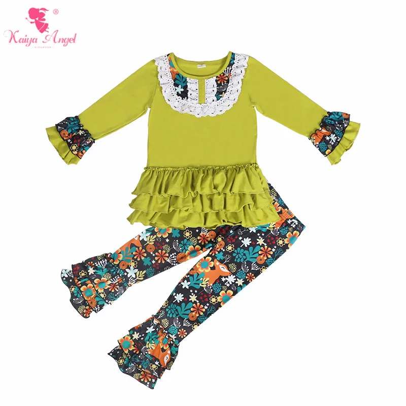 Комплект одежды Kaiya Angel Back To School для девочек Топ с длинным рукавом и брюки рюшами