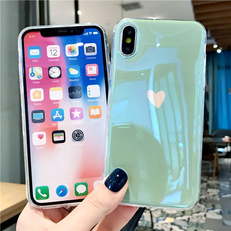 Мятно-зеленый чехол для телефона с сердечком iphone 6 s 7 8 plus мягкий силиконовый