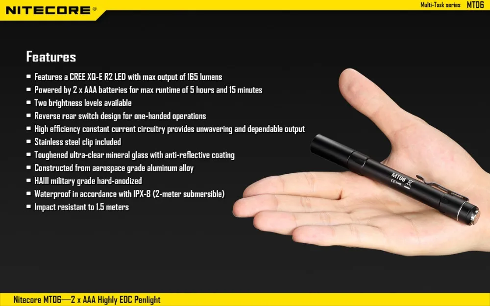 NITECORE MT06 MT06MD светодиодный фонарик для докторов, медицинский фонарик, высокоэффективный, EDC, фонарик, снаряжение, водонепроницаемый, мини, ультра портативный фонарь
