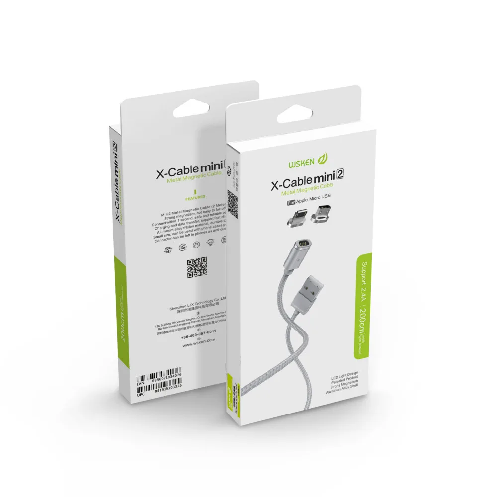 WSKEN оригинальный 2 м Магнитный Micro usb Тип C данных зарядный кабель для iphone XS XR Max X 7 8