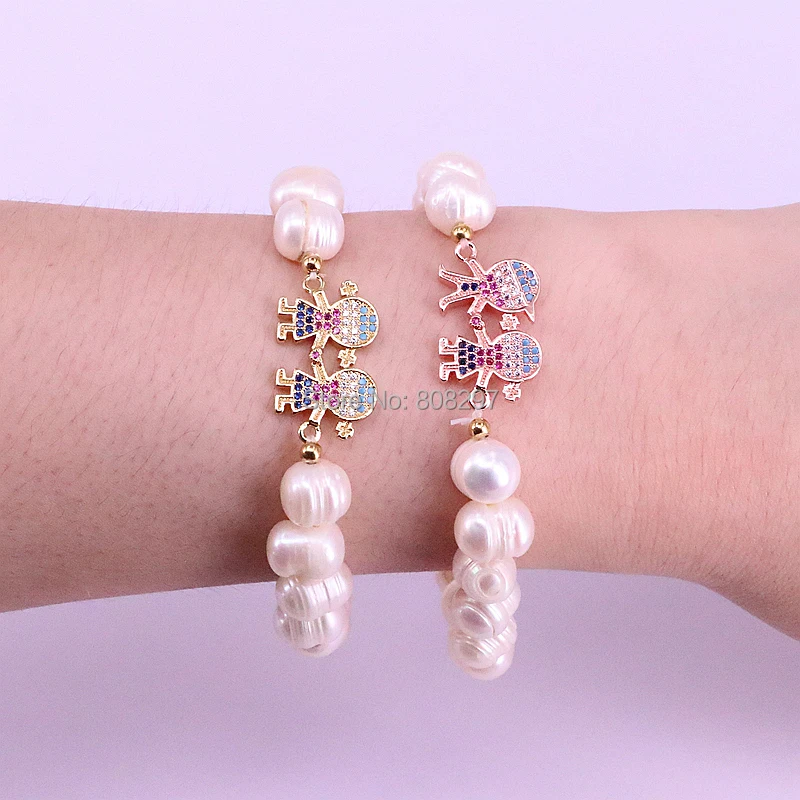 

Charms 8Pcs Fashion CZ Micro Pave Girl And Boy Bracelet Freshwater Pearl Beaded Stretch Bracelets
