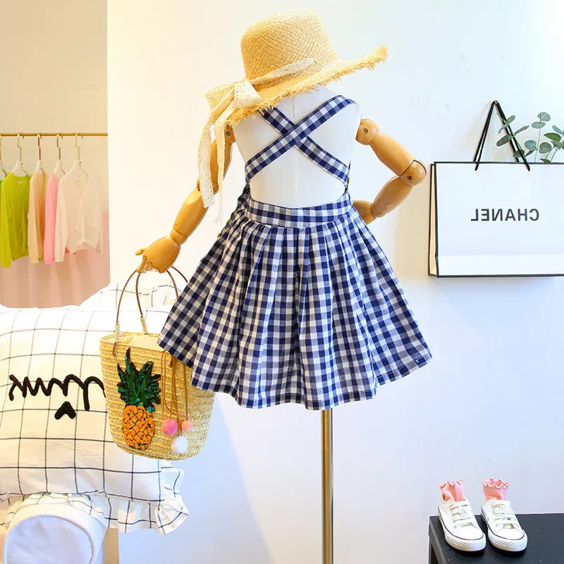 Mihkalev/платье без рукавов для девочек летняя детская одежда платья-пачки в клетку