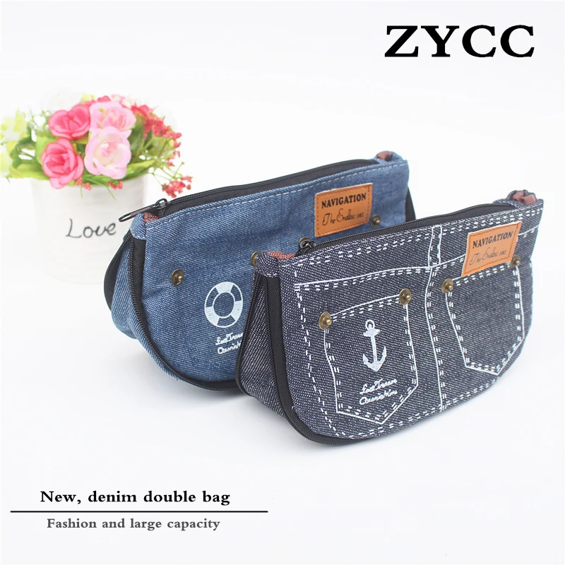 Новая стильная джинсовая сумка карандаш Модный чехол на двойной молнии для