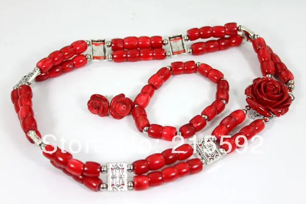Beautiful Rose African Costume Coral Beads Jewelry Set Red Bridesmaid Free Shpping CJ052 | Украшения и аксессуары