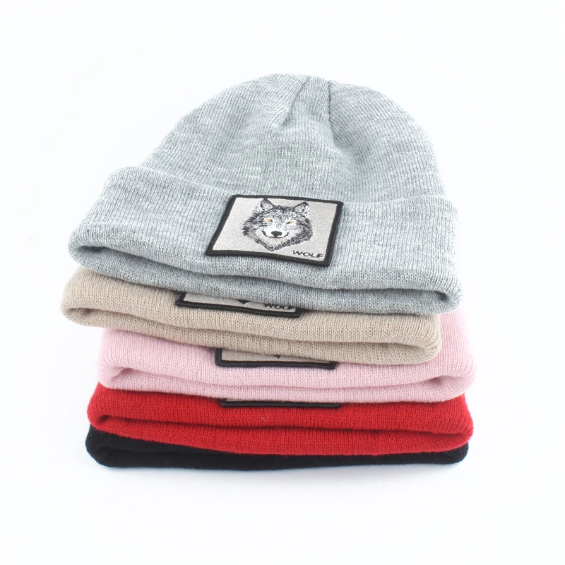 Новинка; детская шапка с изображением волка; Skullies Beanies; зимняя шапка для мальчиков и девочек; толстые вязаные шапки для детей
