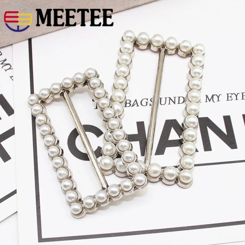 Meetee 4pcs 21-49mm Metal Waist Buckle Rhinestone Pearl Decor Tri-Glide Adjustment DIY Coat Scarf Clothing Accessory | Дом и сад