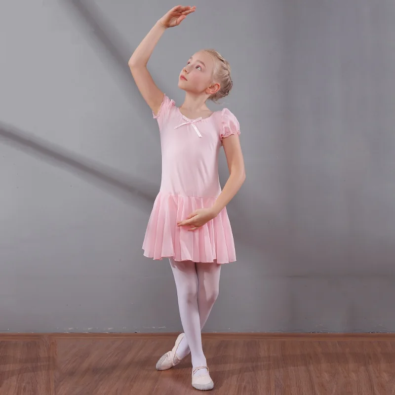 Children's Dance Dress Girls Practicing Dancing Summer Short-sleeved Cotton Ballet Skirt Costume D0789 | Тематическая одежда и