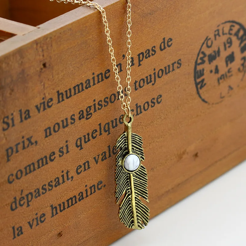 30 шт./лот ожерелье с кисточкой из перьев золотой цвет Серебряные Листья звеньевая