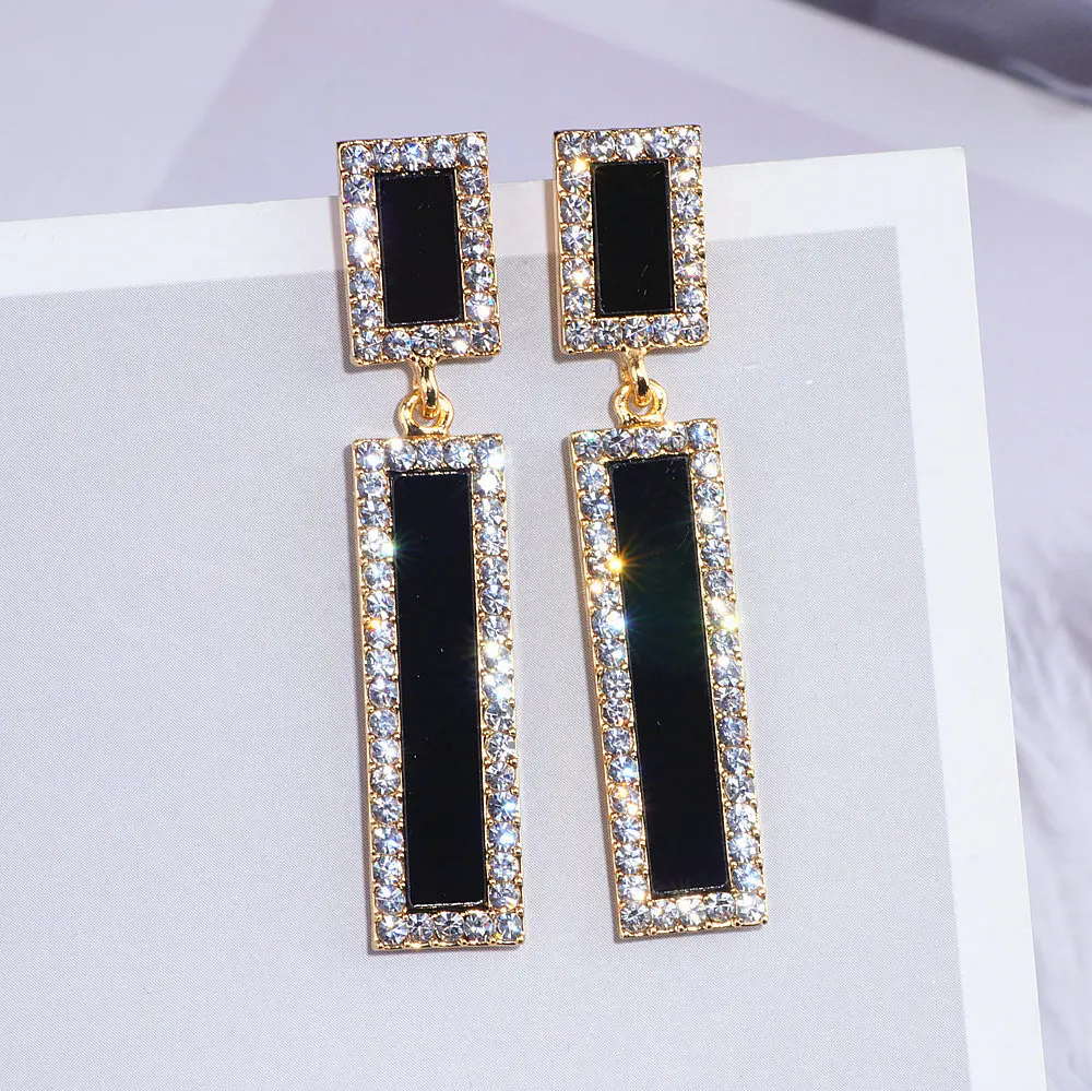 Trendy Simple Style Long Drop Earring for Women Gold Color Crystal Geometric Square Dangle Earrings Brincos Female Jewelry WX192 | Украшения