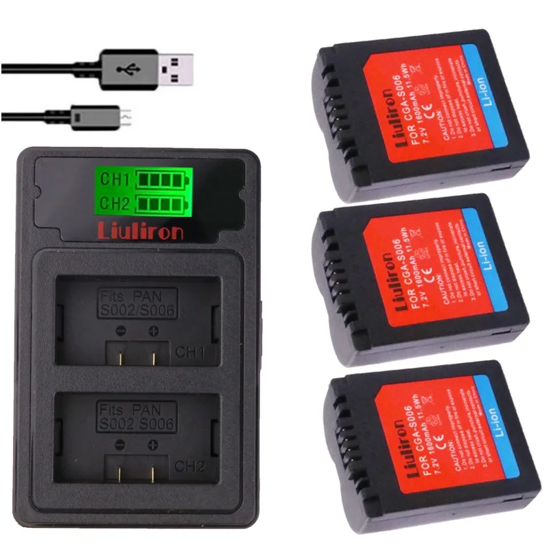 charger and 3battery CGA-S006 S006 DMW-BMA7 S006A CGR-S006E Батарея+ ЖК-дисплей двойной Зарядное устройство для цифрового фотоаппарата Panasonic Lumix DMC-FZ7 FZ8 FZ18 FZ28 FZ30 FZ35 FZ38 FZ50 - Цвет: charger and 3battery