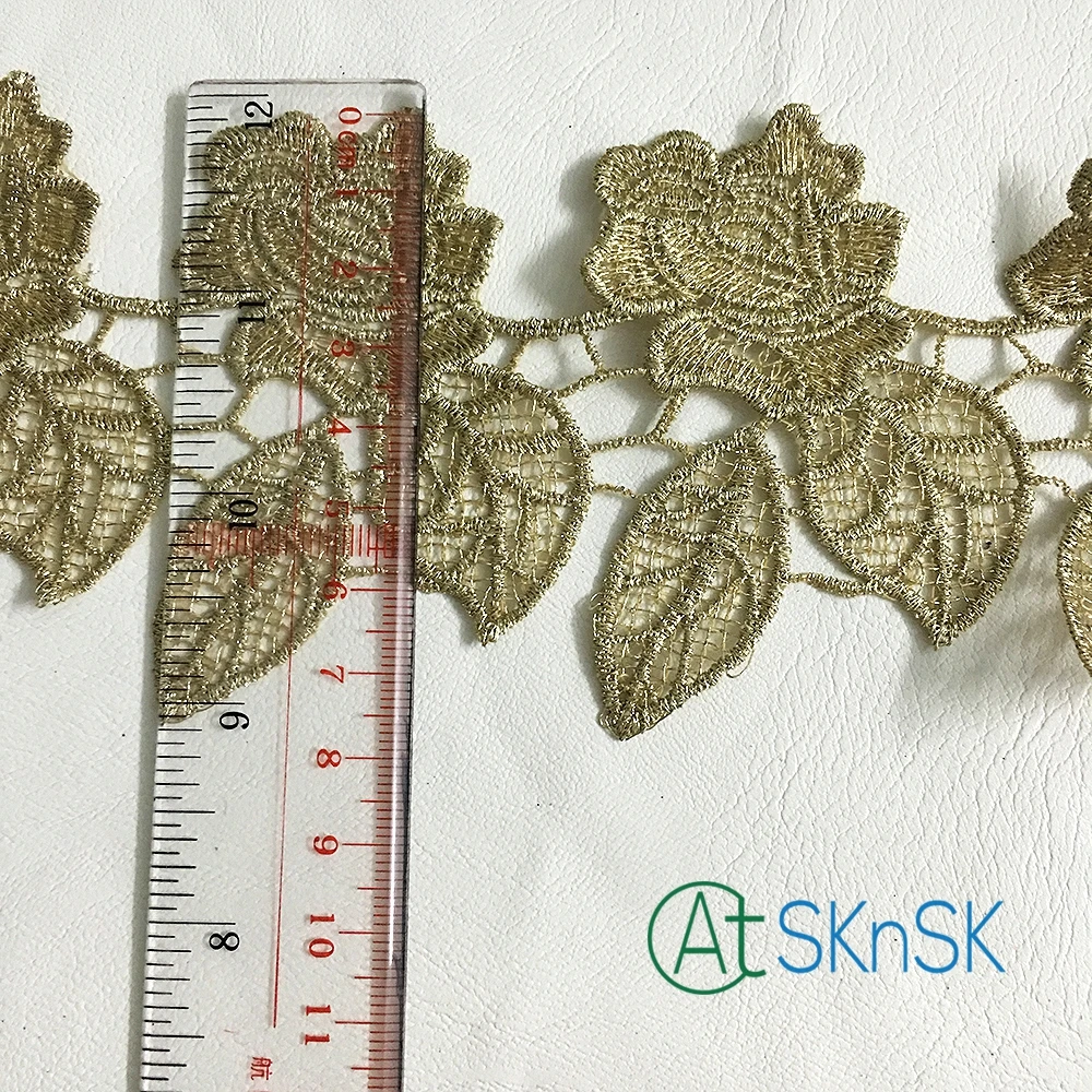 

Newest lace100 yard 7cm width popular DIY nigerian dress lace trim african guipure gold embroidered lace ribbon DHL