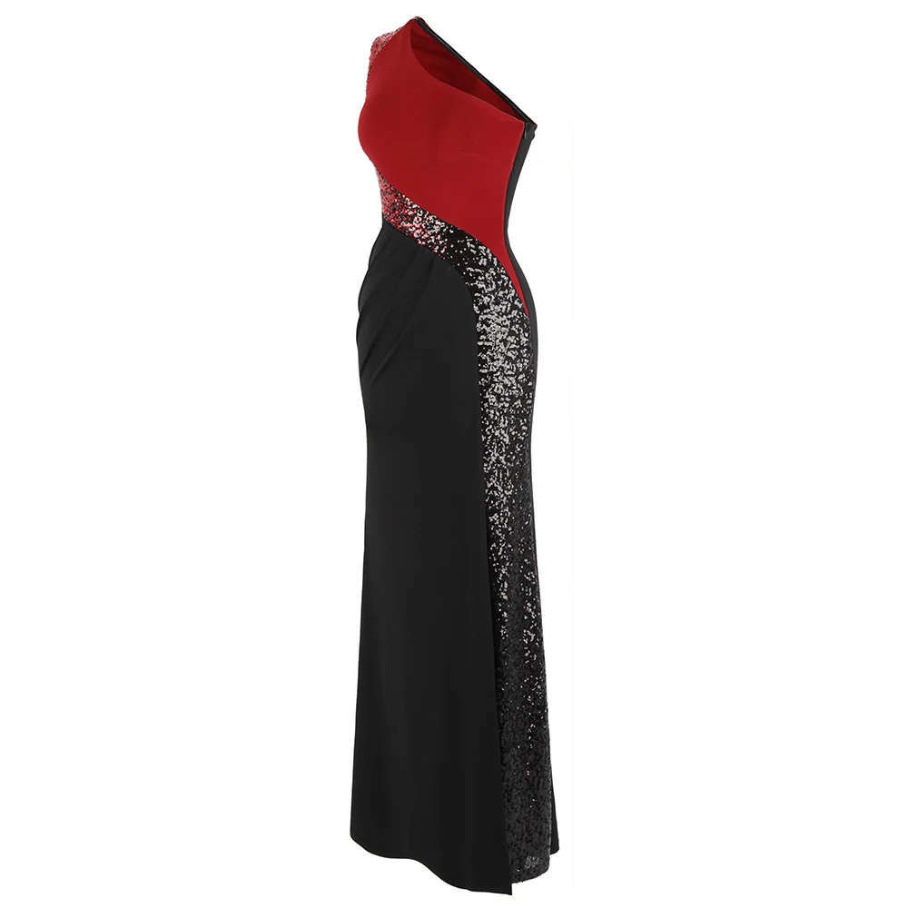 Женское вечернее платье с блестками Angel fashions Черное и красное плиссированное