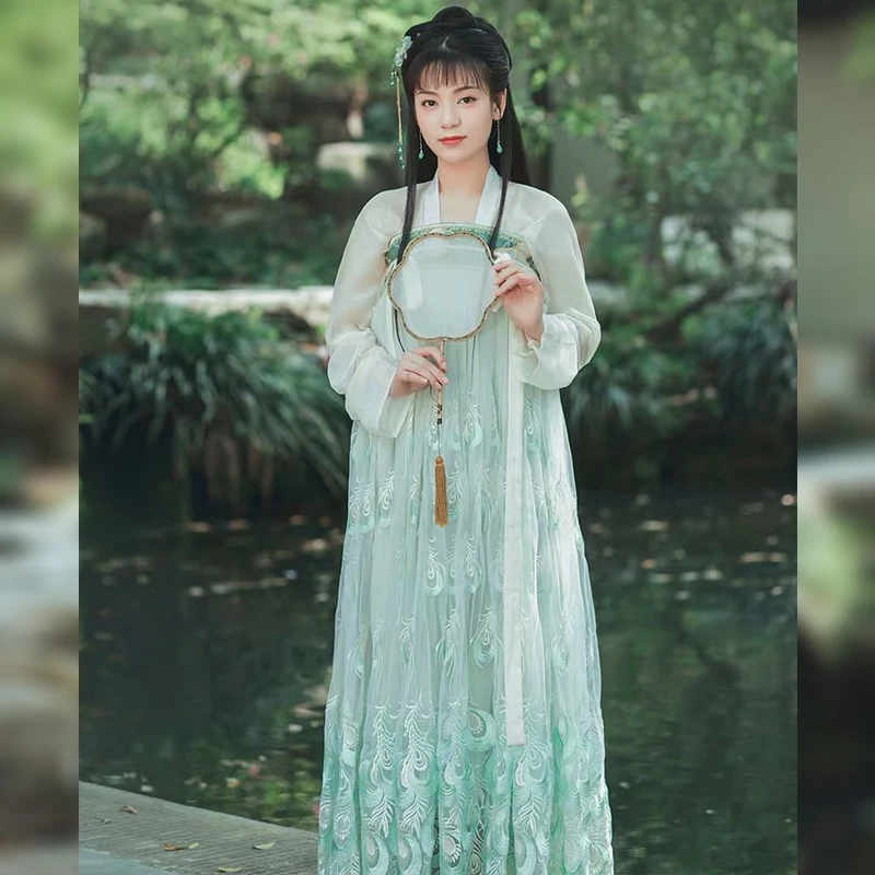 Красивое сказочное платье Hanfu для женщин с перьями китайской династии Хань