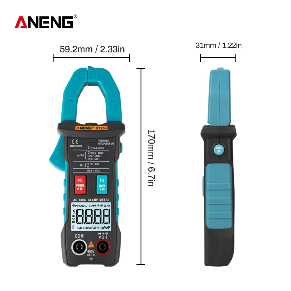 ANENG ST204 клещи 4000 отсчетов Авто Цифровой DC/AC Ток Напряжение зажим аналоговый мультиметр True Rms pinza amperimetrica
