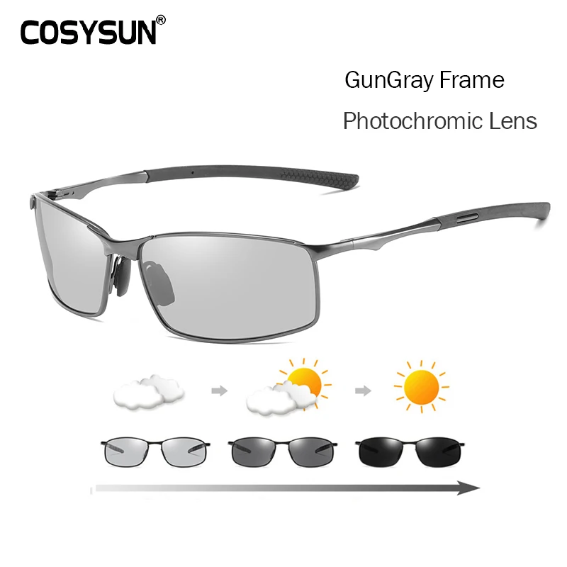 Gun Photochromic HD поляризованные фотохромные солнцезащитные очки, мужские брендовые солнцезащитные очки для вождения, рыбалки, мужские защитные очки для вождения, Oculos gafas de sol - Цвет линз: Gun Photochromic